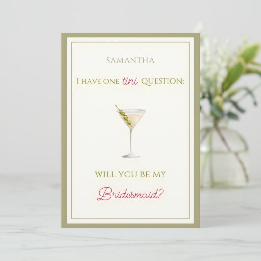 Vorschlag von Chic Dirty Martini-Themed Bridesmaid Karte (Stehend Vorderseite)