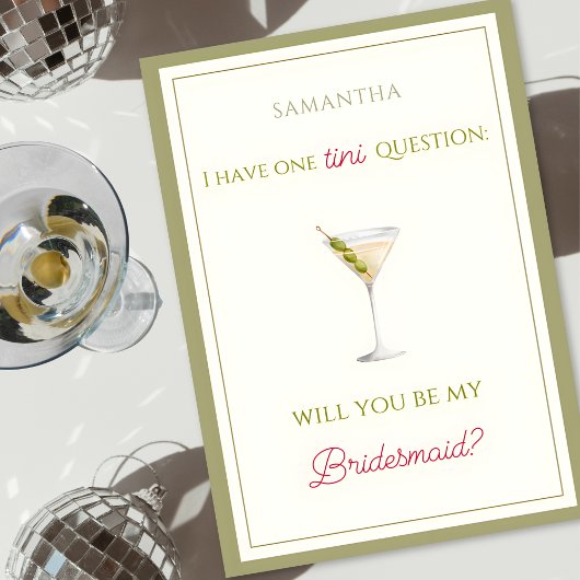 Vorschlag von Chic Dirty Martini-Themed Bridesmaid Karte