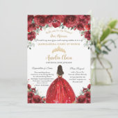 Vorschlag von Chic Quinceañera Red Floral Dama Einladung (Stehend Vorderseite)