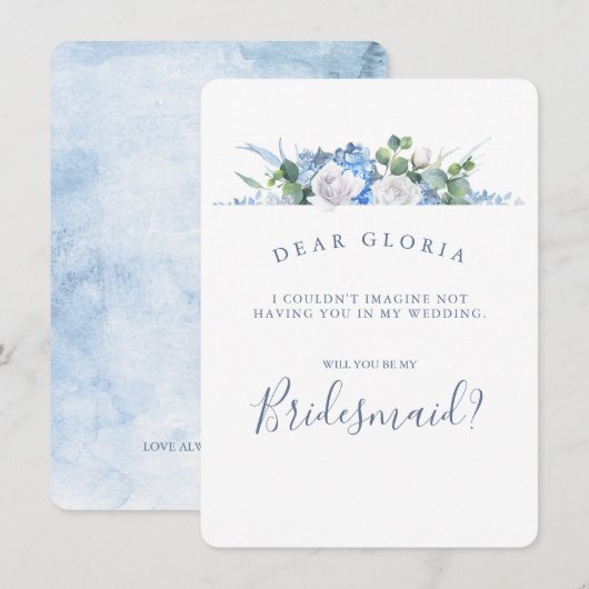 Vorschlag von Dusty Blue Floral Greenery Bridesmai Einladung (Vorne/Hinten)