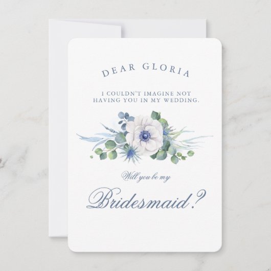 Vorschlag von Dusty Blue Floral Greenery Bridesmai Einladung (Vorderseite)