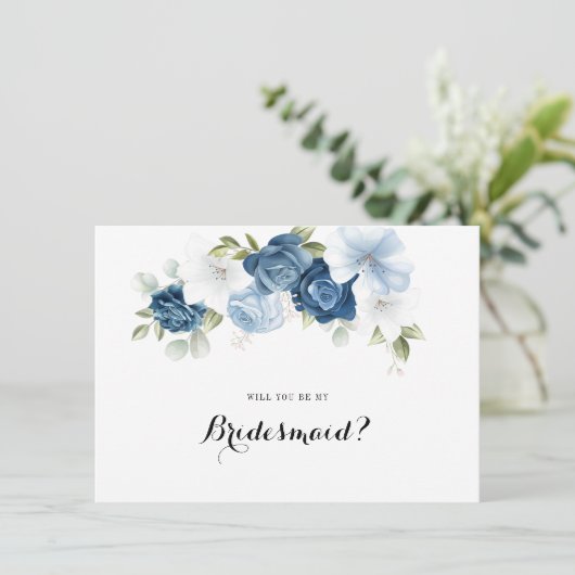 Vorschlag von Dusty Blue Floral Greenery Bridesmai Einladung (Stehend Vorderseite)