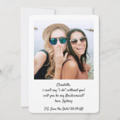 Vorschlag zu Text 2 Foto Bridesmaid-Trauzeugin Einladung (Rückseite)