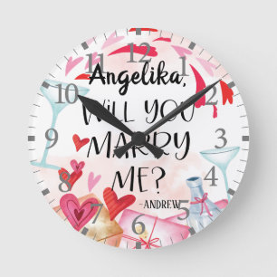 Vorschlag zur Eheschließung Heiraten Sie mich? I Runde Wanduhr
