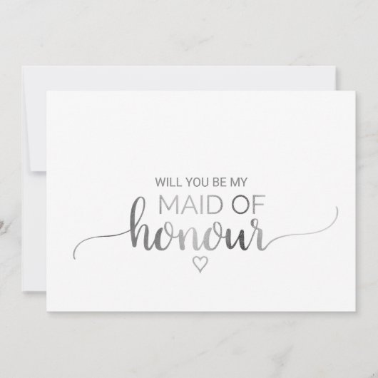 Vorschlag zur einfachen silberfarbenen Trauzeugin Einladung (Vorderseite)