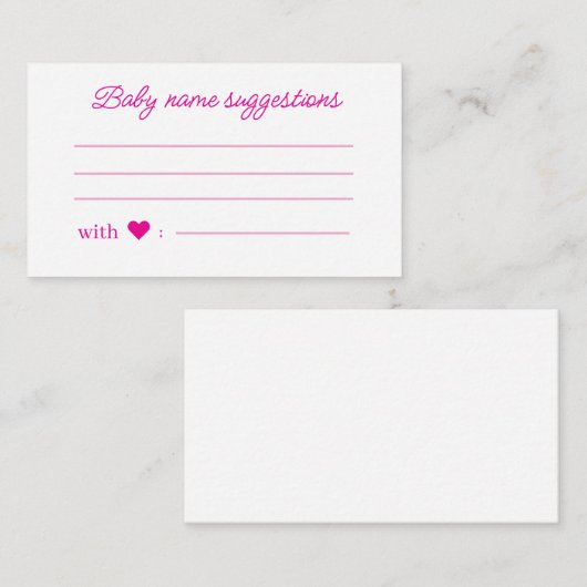 Vorschläge für Babynamen, pinkfarbige Minibar, Bab Begleitkarte (Vorne/Hinten)