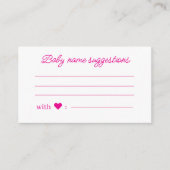 Vorschläge für Babynamen, pinkfarbige Minibar, Bab Begleitkarte (Vorderseite)