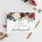 Vorschlagskarte für Burgundy Navy-Floral-Bridesmai Postkarte