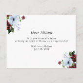 Vorschlagskarte für die weinrote Trauzeugin Einladungspostkarte (Rückseite)