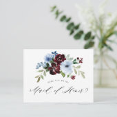 Vorschlagskarte für die weinrote Trauzeugin Einladungspostkarte (Stehend Vorderseite)