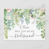 Vorschlagskarte für Soft Greenery Bridesmaid Postkarte (Vorderseite)