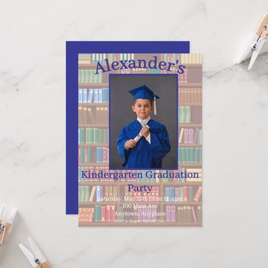 Vorschul-Abschluss Bücherregal Bild Einladung (Vorderseite/Rückseite Beispiel)