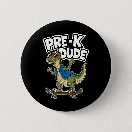 Vorschul-Typ Dinosaurier Skateboarding Kindergarte Button (Vorderseite)