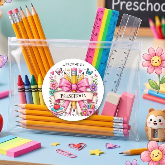 Vorschul-Willkommens-Retro-Bleistift Runder Aufkleber