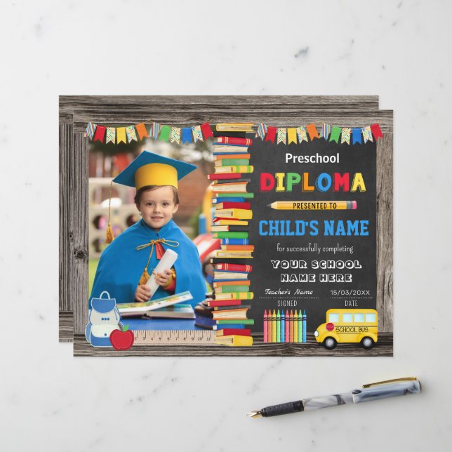 Vorschuldiplom mit Foto (Vorderseite/Rückseite Beispiel)