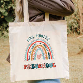 Vorschule Boho Rainbow Herz Personalisiert Lehrer Tragetasche