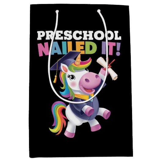 Vorschule nagelte It Unicorn Graduation Cap Mittlere Geschenktüte (Vorderseite)