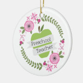 Vorschullehrer-BlumenKranz-Grün Apple Keramikornament (Links)
