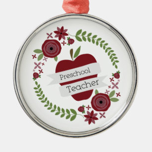 Vorschullehrer-BlumenKranz-Rot Apple Ornament Aus Metall