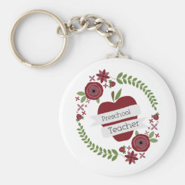 Vorschullehrer Floral Wreath Red Apple Schlüsselanhänger