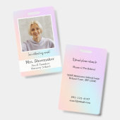 Vorschullehrer Foto ID Abzeichen Regenbogenunicorn Ausweis (Front & Back)