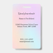 Vorschullehrer Foto ID Abzeichen Regenbogenunicorn Ausweis (Back)