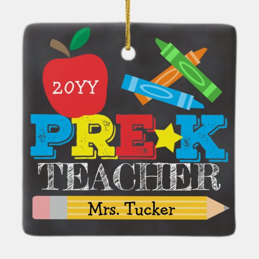 Vorschullehrer Keepake Bright Chalkboard Keramikornament (Rückseite)