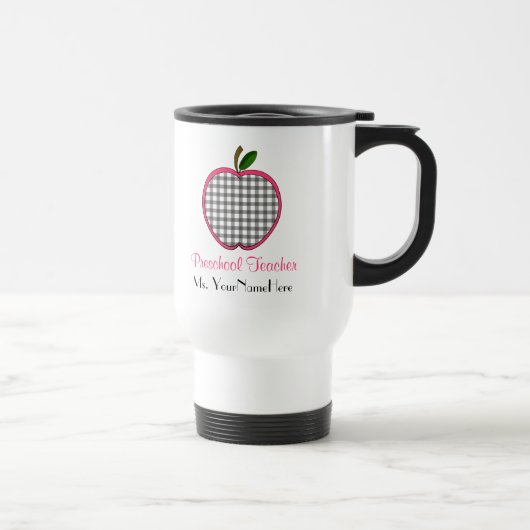 Vorschullehrer-Tasse - graues Rosa Gingham-Apples Reisebecher (Rechts)