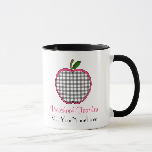 Vorschullehrer-Tasse - graues Rosa Gingham-Apples Tasse (Rechts)