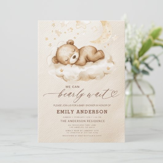 Vorsicht Abwarten Beige Geschlecht neutrale Babydu Einladung (Stehend Vorderseite)