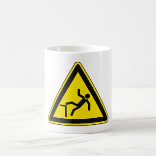 Vorsicht Achtung Stufe Schild Stolpergefahr Kaffeetasse