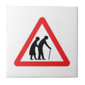 VORSICHT Ältere Menschen - Verkehrszeichen des Ver Fliese (Vorderseite)