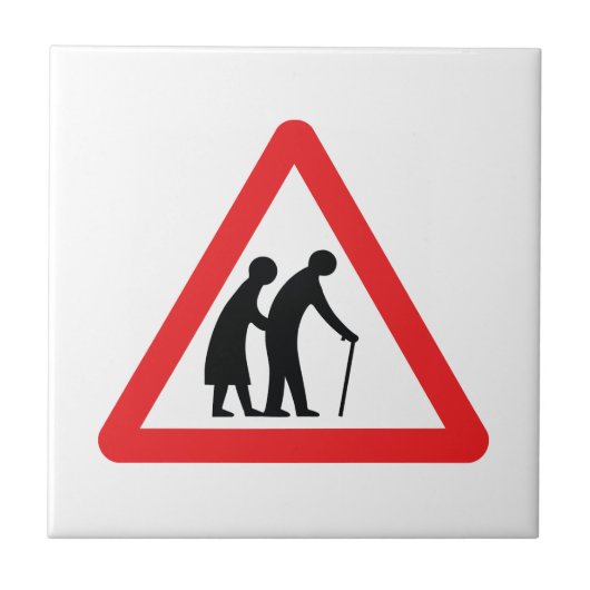 VORSICHT Ältere Menschen - Verkehrszeichen des Ver Fliese (Vorderseite)