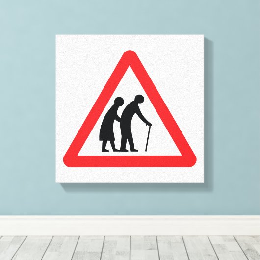 VORSICHT Ältere Menschen - Verkehrszeichen im Vere Leinwanddruck (Insitu (Holzboden))