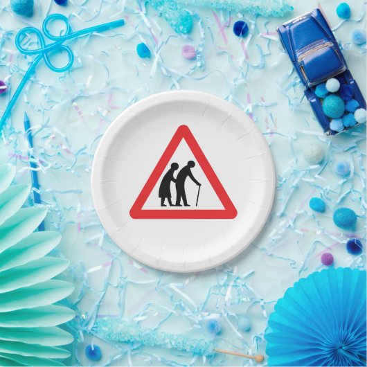 VORSICHT Ältere Menschen - Verkehrszeichen im Vere Pappteller (Party)