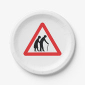 VORSICHT Ältere Menschen - Verkehrszeichen im Vere Pappteller (Vorderseite)