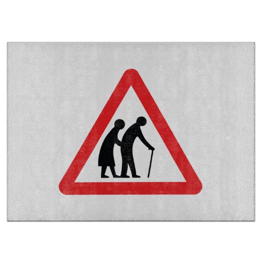 VORSICHT Ältere Menschen - Verkehrszeichen im Vere Schneidebrett (Vorderseite)