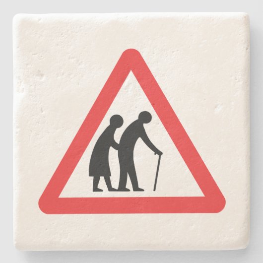 VORSICHT Ältere Menschen - Verkehrszeichen im Vere Steinuntersetzer (Vorderseite)