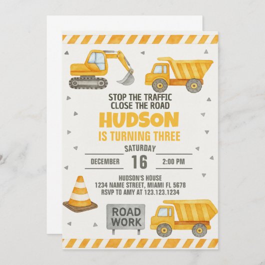 Vorsicht! Baugewerbe Einladung (Vorne/Hinten)