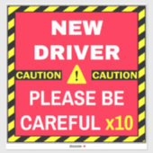 Vorsicht bei neuen Fahrern (vorsichtig sein) Red S Aufkleber (Blatt)