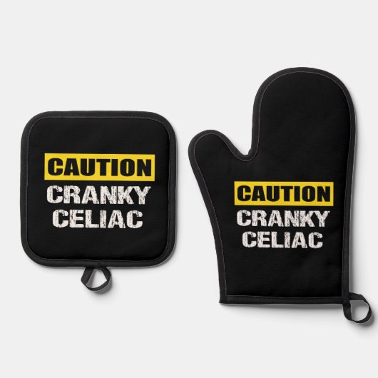 Vorsicht Cranky Celiac Funny Zitat Ofenhandschuh & Topflappen-Set (Vorderseite)