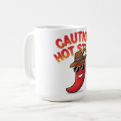 Vorsicht: Design der Hot-Stuff-Chilis - Fun-Pepper Kaffeetasse (Vorderseite Links)