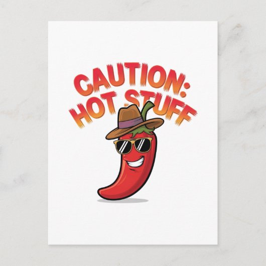 Vorsicht: Design der Hot-Stuff-Chilis - Fun-Pepper Postkarte (Vorderseite)