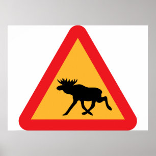 Vorsicht Elch Schwedisches Verkehrsschild Poster