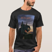 Vorsicht. Großes, schwarzes Hund T-Shirt (Vorderseite)