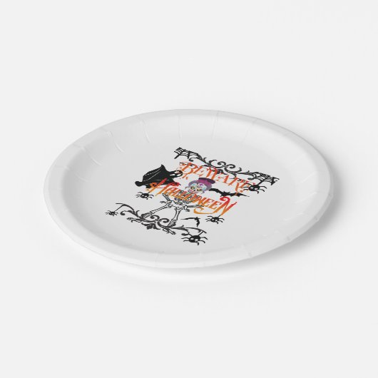 Vorsicht Halloween Pappteller (Schrägansicht)