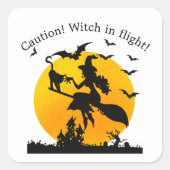 Vorsicht! Hexe im Flug Quadratischer Aufkleber (Vorderseite)