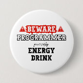 Vorsicht: Programmierer mit Energiegetränken | Cod Button (Vorderseite)