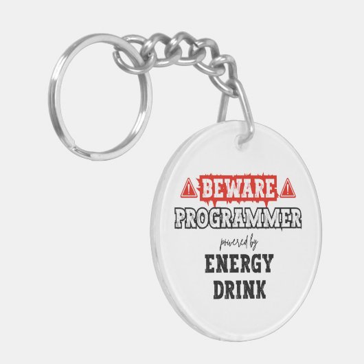 Vorsicht: Programmierer mit Energiegetränken | Cod Schlüsselanhänger (Vorderseite links)