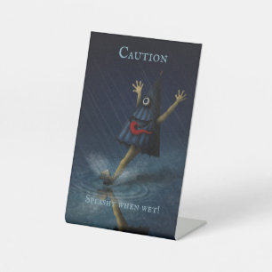 "Vorsicht. Splashy When Net!" Kasa Obake Rainy Day Sockelschild